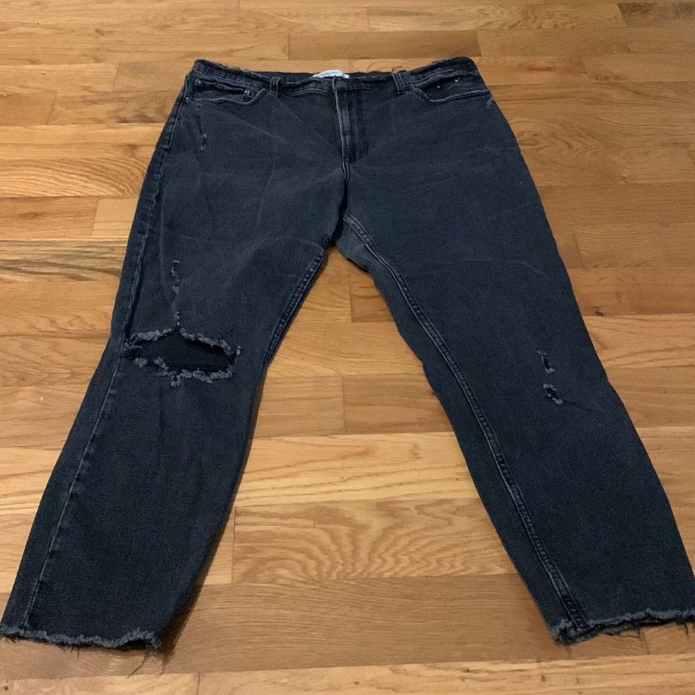 Abercrombie & Fitch Black Distressed Skinny High Rise Jeans Raw Hem Plus Size 14